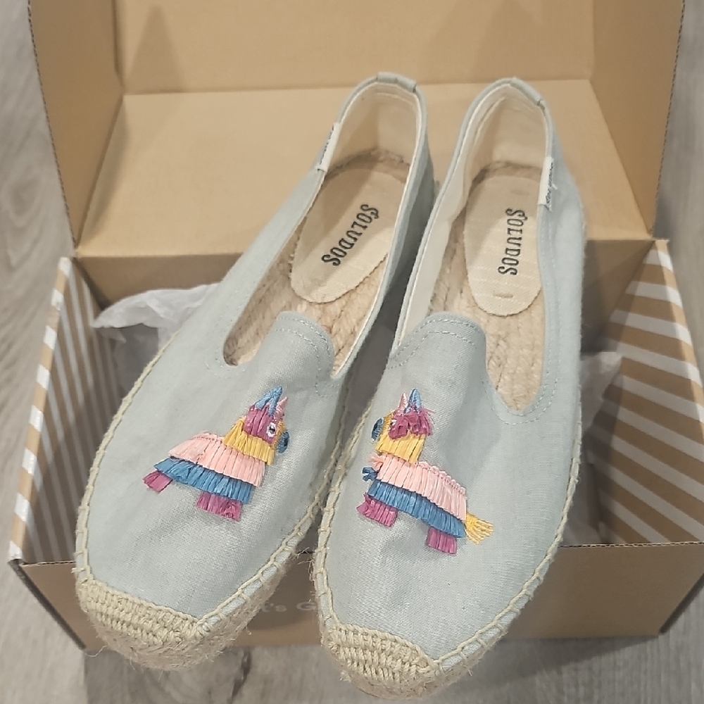 Soludos Light Blue Espadrilles with Colorful Llama Embroidery